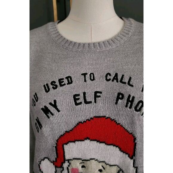 Divided H&M Womens Medium Ugly Christmas Sweater Call Me On My ELF phone Santa - Picture 3 of 5